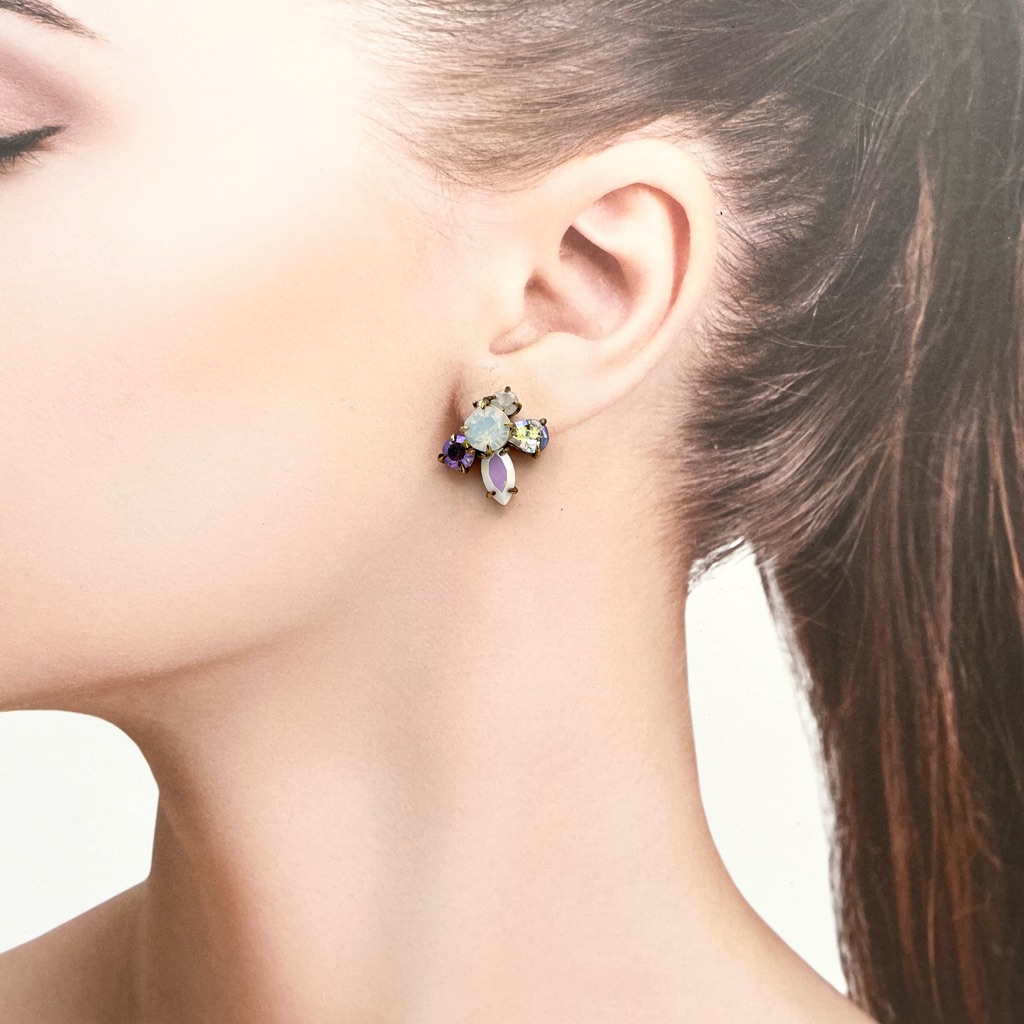 JCrew Vintage Gold Plated Crystals Opal Flower Stud Earrings 27$